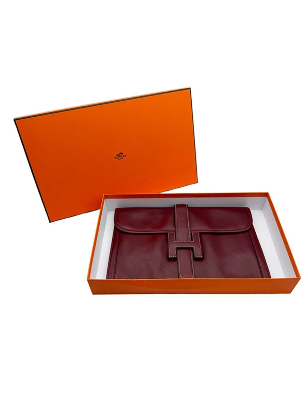 Hermès Jige PM Clutch Bag Dark Red Leather